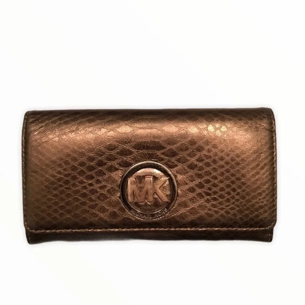 Michael kors brown metallic leather wallet